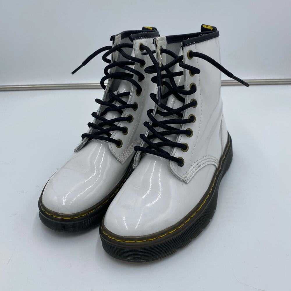 Dr. Martens White Patent Leather Zavala Combat Boots Women US 6 Men US 5